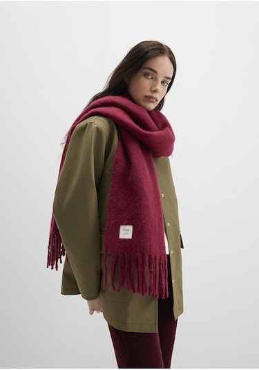 Mavi - Püsküllü Bordo Atkı 1912807-24862 Bordo