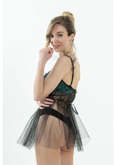 Magic Form 7216 Kadın Yeşil Balenli Sütyenli Tüllü Gecelik Yeşil