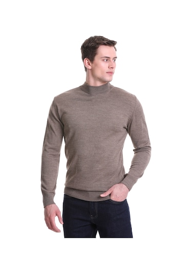 Hatemoğlu Vizon Regular Fit Düz Yarım Balıkçı Yaka Yünlü Triko Kazak 34271 Vizon