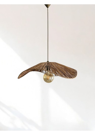 Hasır El Yapımı Bohem Asimetrik Şekilli Rustik Avize - Açık Kahverengi Açık Kahverengi