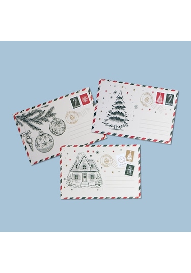 Yılbaşı Çam Ağacı Ve Küre Temalı Kartpostal Seti, Yeniyıl Tebrik