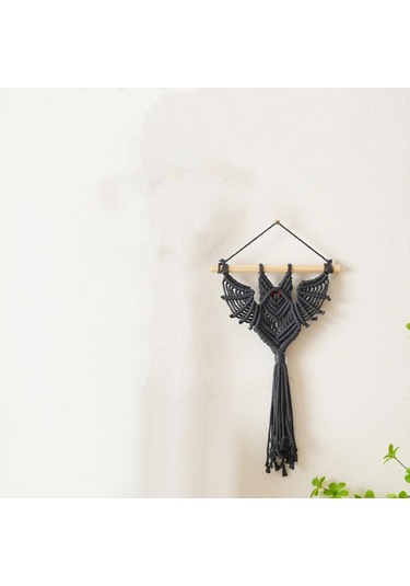 Homyl Makrome Duvar Asılı Goblen Yarasa Desen Uzun Siyah-30x50cm
