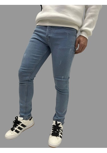 Erkek Dar Paça Tırnaklı Newone Buz Mavisi Kot Pantolon Buz Mavisi