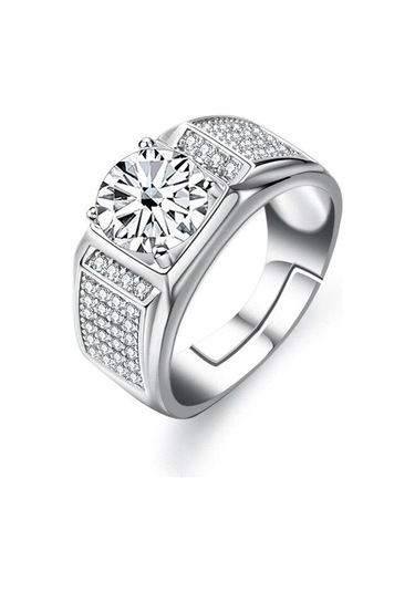 Beyaz Bague Ringen Gerçek Mozanit Yüzük Erkekler Için Gümüş 2 Karat Yuvarlak Parlak Elmas Nişan Yüzüğü Erkek Düğün Takı