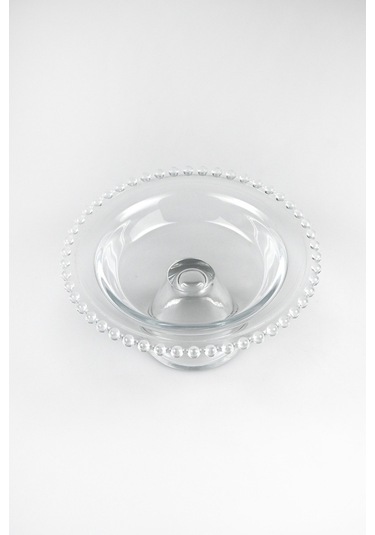 Ayaklı Şeffaf Mini Boncuk Kenarlı Cam Sunum Tabağı 16 Cm Küçük Boy