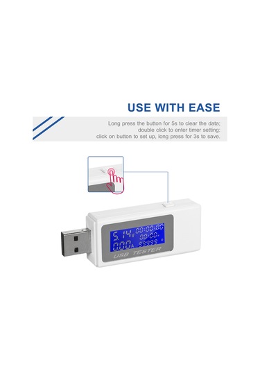 Qingmipy Beyaz Usb Akım/voltaj/güç Test Cihazı - Qc2.0/3.0 Desteğiyle 9 Fonksiyonlu Şarj Güvenlik Kontrol Cihazı Beyaz