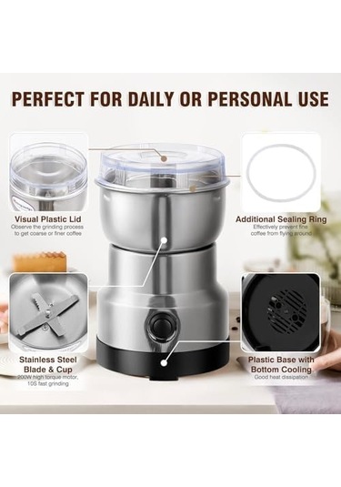 Mini Baharat Kahve Öğütücü Elektrikli Hızlı Öğütücü Çok İşlevli Parçalama Makinesi Kuru Tahıl Değirmeni Baharat Tohumları Pirinç Çekirdeği Çeşniler İçin Siyah