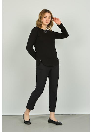 Sistas Kadın Süs Düğmeli Uzun Kol Bluz 23538 Siyah