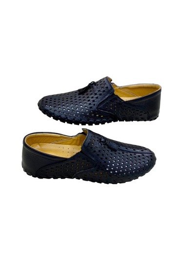 Lazer Baskı Delikli Deri Siyah Günlük Püsküllü Sula Ayakkabı Siyah