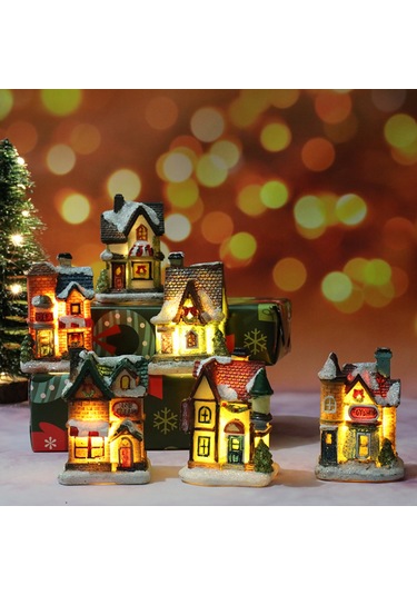 Hangfox Noel Dekoru Açık Ev Modeli G: Pvc+reçine Işıklı Mini Manzaralı Süs, 3xlr41 Pil İle Isımsı Işık, Noel Hediyesi Diğer