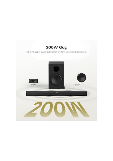 Tribit S1 Soundbar Ve Subwoofer 2.1 Kanal 200w Hoparlör 4eq Modu, Bt 5.4, Usb, Hdmı, Aux Bts61
