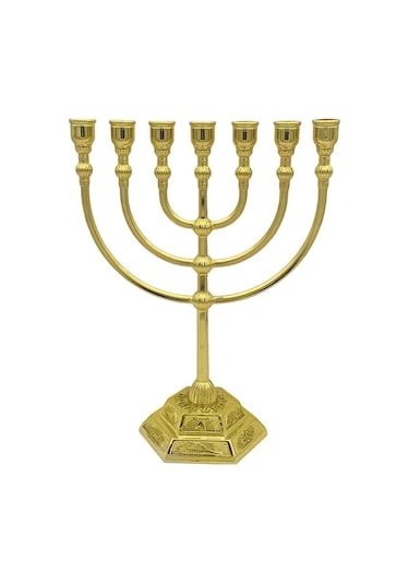 Zink Çelik 7 Ayağlı Menorah - Yahudi Bayramı Dekoru, Dinî Törenler Ve Ev Zekâsı İçin Gümüşlü Altın, 17x13.5cm Orta Dekor Aksesuarı