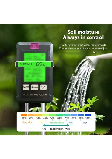 Tongxida 6'ı 1 Arada Toprak Ph Ölçer Nem / Siyah