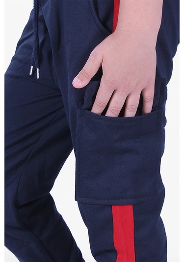 Yanı Şeritlii Kargo Cepli Erkek Çocuk Eşofman Altı Lacivert