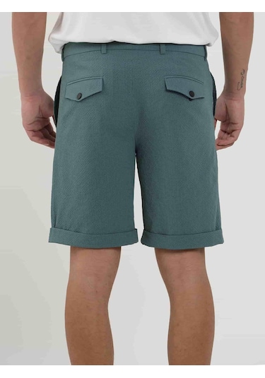 Dufy Yeşil Erkek Slim Fit Gofre Desenli Short - 104675-Yeşil
