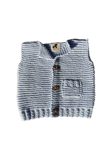 Pamuklu Örme Yelek Mavi Mavi