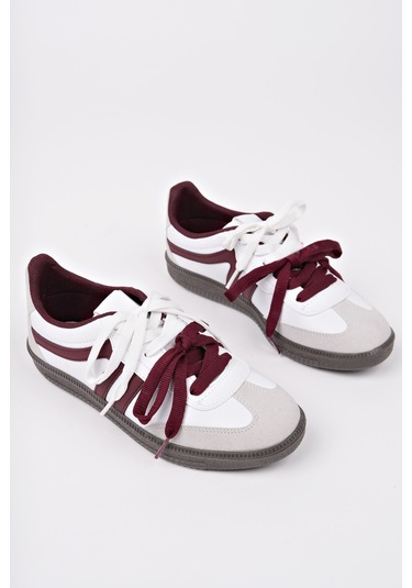 Muggo Retro Çift Bağcıklı Günlük Kadın Sneaker Spor Ayakkabı Bordo - Beyaz