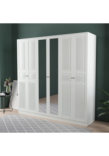 Nil 6 Kapaklı Eko Bazalı Gardırop - Mdf Kapak Beyaz