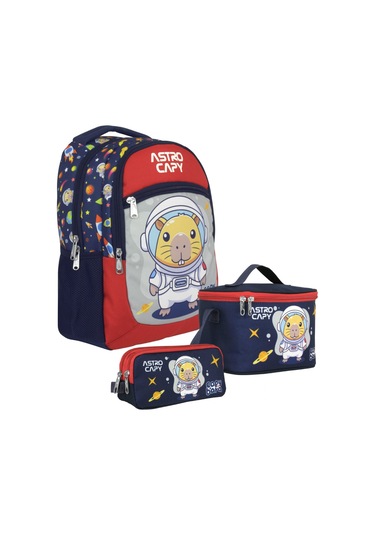 Capybara Erkek Çocuk - Lacivert - Kırmızı İlkokul Üçlü Çanta Seti - Setcpb5227a Çok Renkli