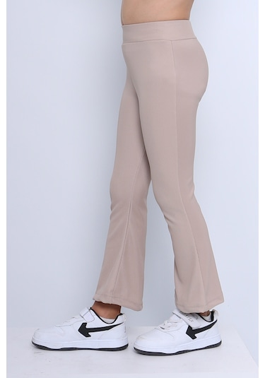 Kız Çocuk Tayt İspanyol Paça Düz Renk D17 Bej