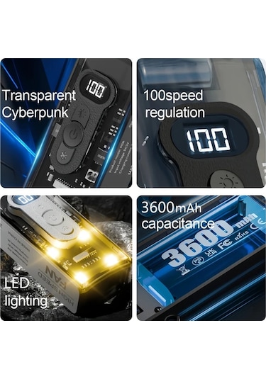 Xuweiwei Şeffaf Mor Katlanabilir El Tipi Buz Paketi Fanı Soğutma Aydınlatma 100 Ayarlı Usb Şarj Lityum Pil İç Dış Mekan