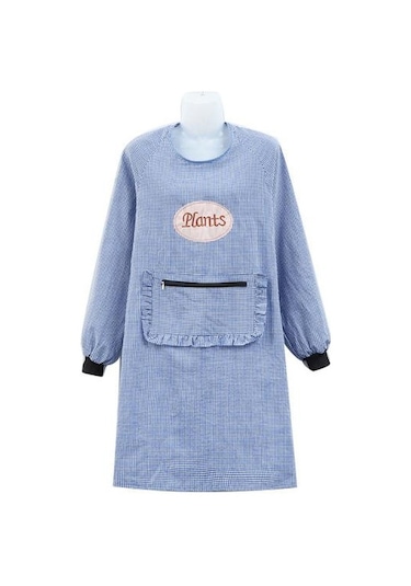 Mavi Temizleyici Ürünler Kadın Uzun Kollu Yağ Geçirmez Pamuk Ev Mutfak Pişirme Temiz Önlük Cep Önlük