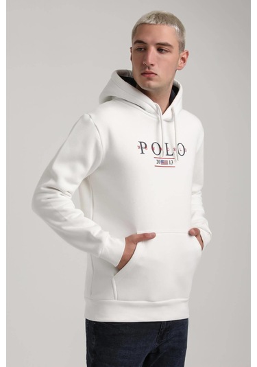 Kapüşonlu Ekru Slim Fit Full-zip Sweatshirt 24fwm64073 Ekru