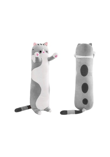 Youmex Gri Kedi Şekilli Yumuşak Yastık Oyuncak 70 Cm Yumuşak Pamuk Doldurma 女友及儿童 Hediyelik Peluş Oyuncağı Gri