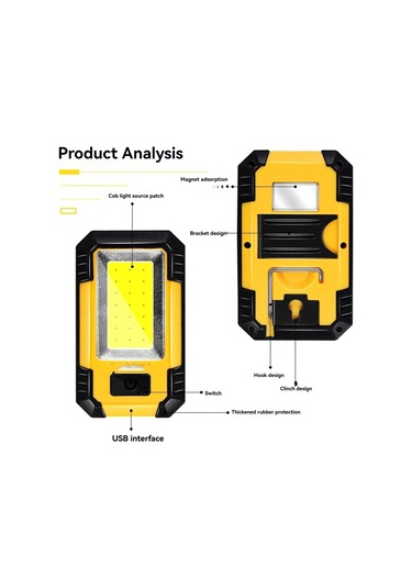 Led El Feneri Taşınabilir El Feneri Cob Mıknatıslı Çalışma Işığı Sarı Ve Siyah Sarı - Siyah