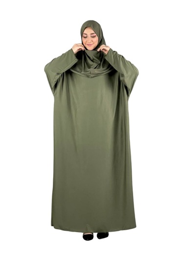 Zarif Namaz Elbisesi Ve Türban Tesbih Set Tesettür Şal Müslüman Kıyafetleri Abaya - Siyah Haki