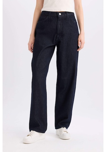 Defacto Baggy Fit Yüksek Bel Uzun Jean Pantolon E0740AX24WNNM34 Mavi