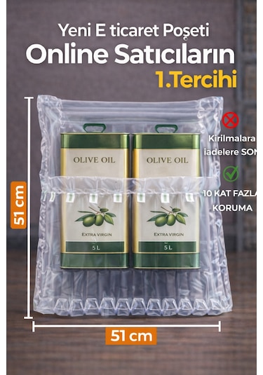 51x51 Cm 50 Adet 2x 5 Lt Teneke İçin Havalı Kargo Poşeti Airbag