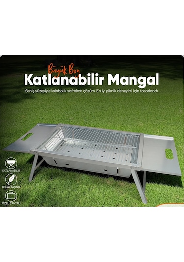 Miraç 55x35cm Katlanır Mangal Çantalı Lazer Kesim Büyük Boy Gri