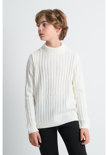 Alexandergardı Boğazlı Uzun Kollu Triko Çocuk Kazak Ekru