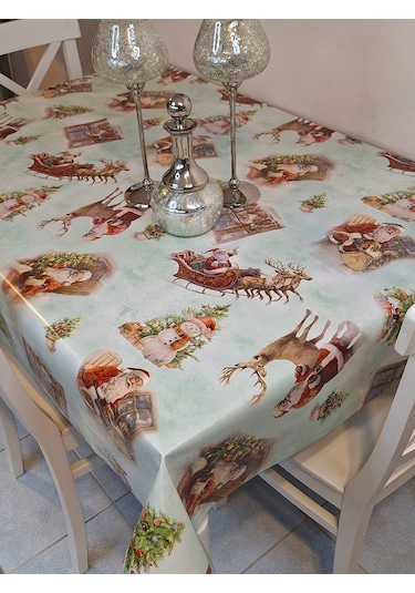 Yeni Yıl Desenli Elyaflı Pvc Masa Örtüsü Silinebilir Ve Su Geçirmez Muşamba Yeşil