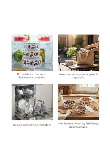 Serenk 14-16-18 Cm Emaye Üçlü Saklama Kabı Seti Çok Renkli