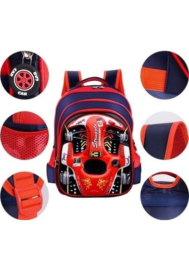 3d Suya Dayanıklı Erkek Sırt Çantası Sevimli Araba Karikatür Okul Kitap Çantası Cjqcwz Mavi