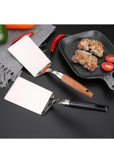Profesyonel Spatula/kazıyıcı, Paslanmaz Çelik Spatula, Izgara Aksesuarı, Hamburger Spatulası, Krep Spatulası, Izgara Ve Düz Üst Izgara İçin İdealdir. Siyah