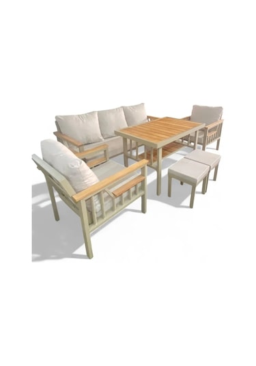 Sole Balkon Takımı, Cappuccino Bahçe Takımı 5+1 Masa 70x110 3lü Koltuk 70x180 Tekli Koltuk 70x70 Gri