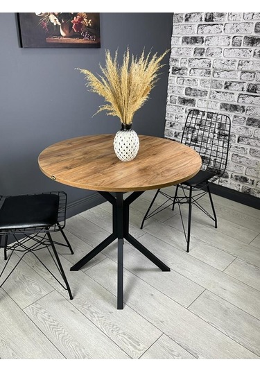 Saray Ceviz Yuvarlak Mutfak Masası Yemek Masası Balkon Masası Metal Siyah Ayak 80 Cm Saray Ceviz Yuvarlak Mutfak Masası Yemek Masası Balkon Masası Metal Siyah Ayak 80 Cm