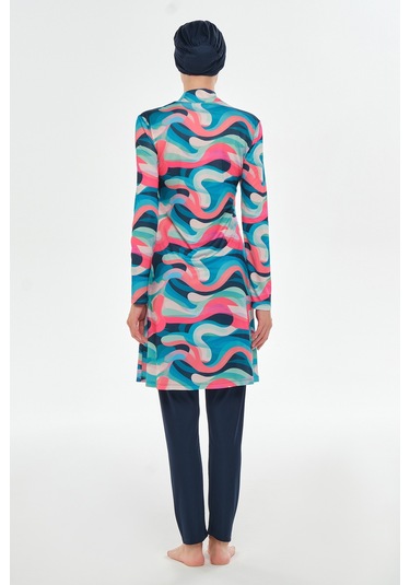 Likralı Tam Kapalı Tesettür Mayo Desenli 3106 Koyu Lacivert Koyulaci01 Koyu Lacivert