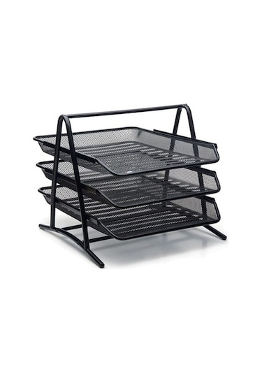 Metal Perforeli Evrak Rafı Siyah 3'lü