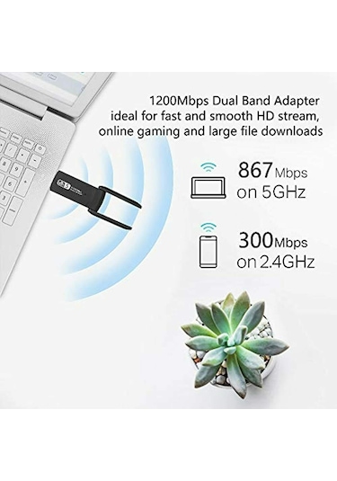 AC1200 Mbps Dual Band USB 3.0 Adaptör Kablosuz Wi-Fi Alıcı