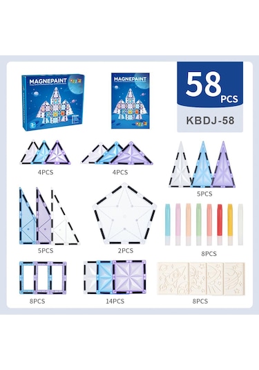 Magnepaint 58 Parçalı Premium Manyetik Oyuncak/bloklar Seti Boya