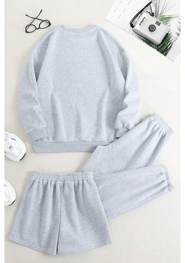 3'lu Sweat Short Eşofman Altı Takım Gri