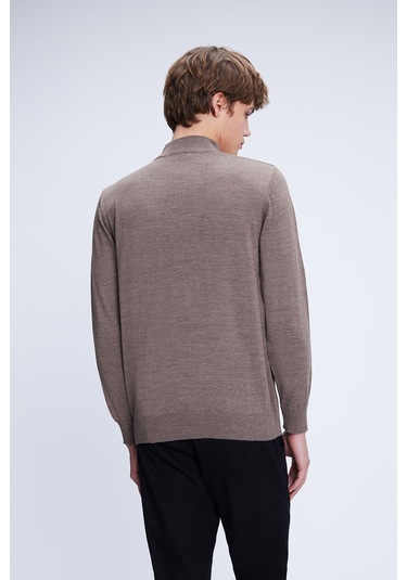 Vizon Regular Fit Düz Yarım Balıkçı Yaka Yünlü Triko Kazak Vizon