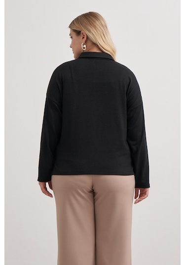 Polo Yaka Triko Bluz-3363 Siyah