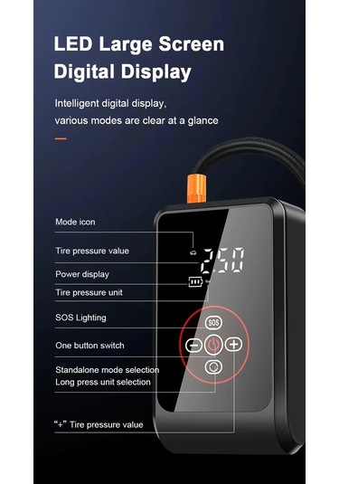 Jialan Taşınabilir Şişirme Pompası Hava Kompresörü Led Büyük