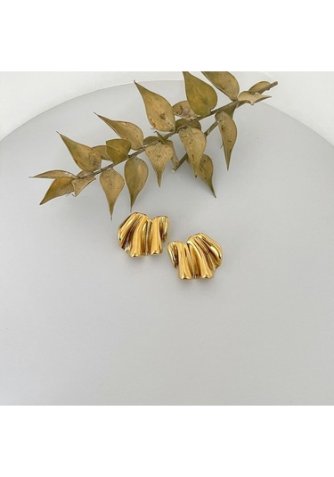 Asimetrik Dalgalı Gold Kararmaz Çelik Küpe Gold