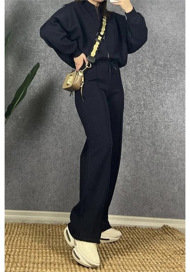 Neşeli Butik Kadın Fermuarlı 3 İplik Eşofman Takımı Nb0018 - Siyah Siyah